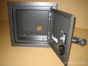 Powder-coated sheet metal housing with lock